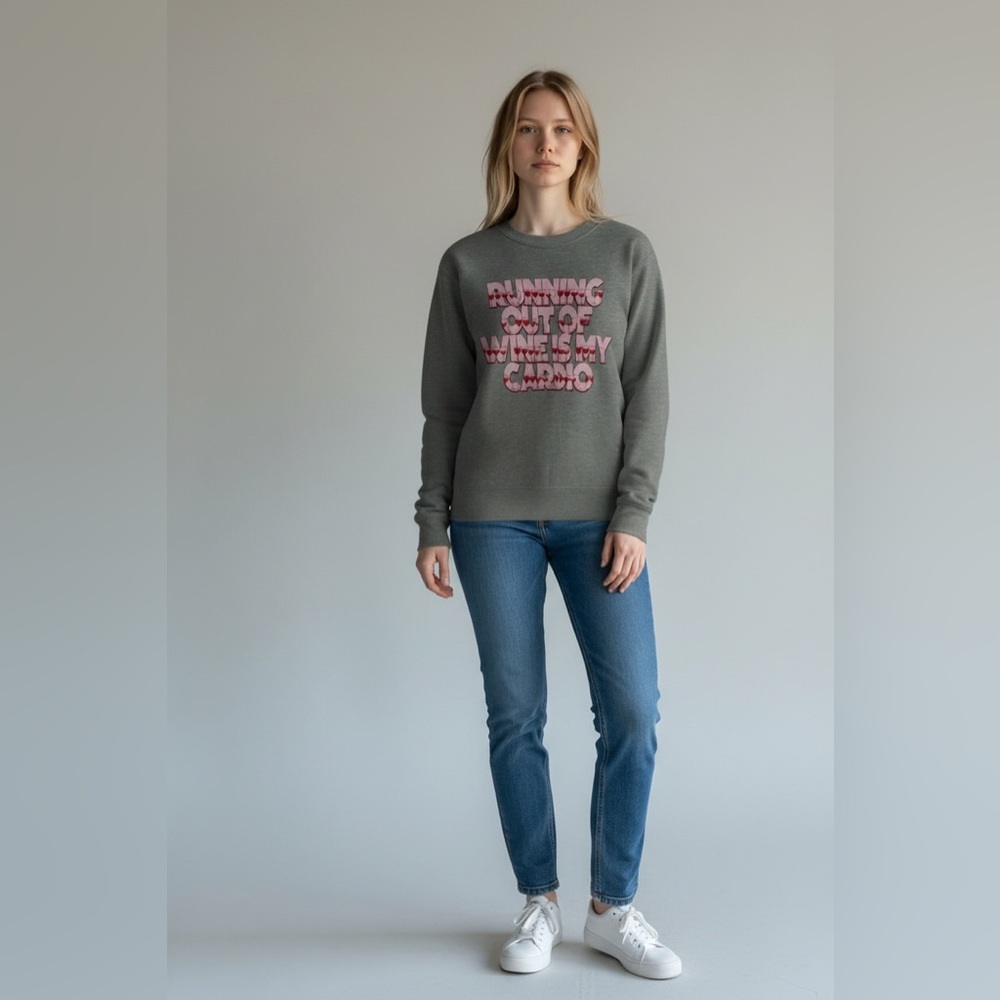 NWT Project Social T Running Out of Wine is my Cardio Gray Sweatshirt Size XS